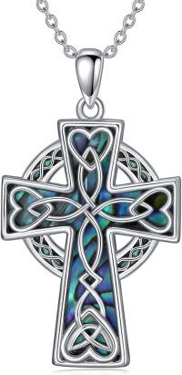 wholesale TOUPOP Celtic Cross Necklace For Women 925 Sterling Sliver Cross Pendant Necklaces Abalone Shell Jewelry Gifts For Women Her Daughter Religious Christian Gifts -undefined