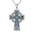 TOUPOP Sterling Silver Abalone Shell Celtic Cross Pendant Necklace-0-0