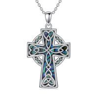 TOUPOP Sterling Silver Abalone Shell Celtic Cross Pendant Necklace-undefined