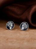 wholesale 925 Sterling Silver Gothic Skull Rose Stud Earrings for Men Women Black Enamel Leverbacks 4G-0-4