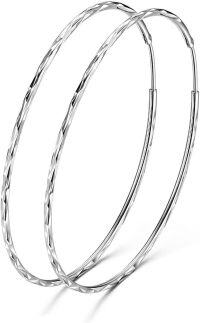 wholesale 925 Sterling Silver Cubic Zirconia Cut Circle Endless Hoop Earrings for Women - 3 Pairs (Silver)-A-60MM Silver