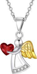 wholesale Sterling Silver Crystal Guardian Angel Necklace Women s Birthday Jewelry Gift-0-0