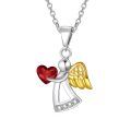 wholesale 925 Sterling Silver Red Heart & Gold Wings Guardian Angel Pendant Necklace for Women's Birthdays Gifts-0-0