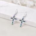 wholesale Sterling Silver Opal Cross Abalone Shell Dangle Drop Leverback Earrings-0-13