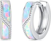 wholesale 925 Sterling Silver Opal Stone Hoop Earrings 14mm Minimalist s for Women Men-White Opal