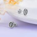 wholesale 925 Sterling Silver 8mm Round Cross Stud Earrings with Cubic Zirconia - Punk Gothic  for Women and Girls-0-2
