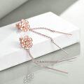 wholesale 925 Sterling Silver Rose Gold Plated Long Chain Tassel Flower Stud Earrings-0-2