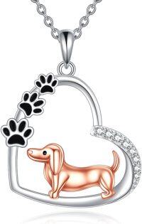 wholesale 925 Sterling Silver Dachshund Dog Paw Print Heart Pendant Necklace for Women-Heart