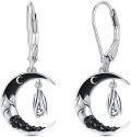 wholesale 925 Sterling Silver Crescent Moon and Bat Drop Earrings-0-0