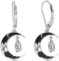 wholesale 925 Sterling Silver Crescent Moon and Bat Drop Earrings-Bat