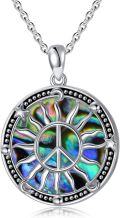 wholesale 925 Sterling Silver Abalone Shell Round Peace Sign Pendant Necklace for Women-0-0