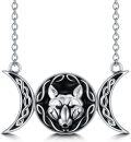 wholesale 925 Sterling Silver Black Enamel Triple Wolf Head Pendant Necklace for Women Girls  45cm Chain Length-0-0