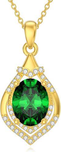 wholesale Gold-Plated 925 Sterling Silver Teardrop Cut Green Cubic Zirconia Halo Pendant Necklace-Style 1