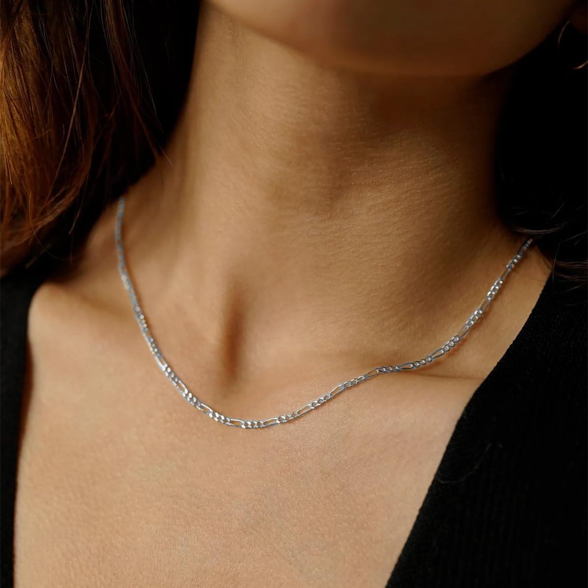 Sterling Silver Diamond Cut Figaro Chain Necklace 2 5mm Unisex 16 30 (Gift)-0-4