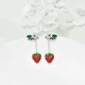 wholesale 925 Sterling Silver CZ Flower & Strawberry Dangle Leverback Earrings-0-2