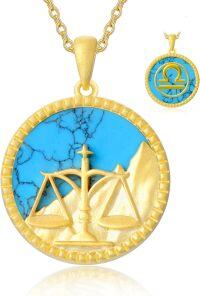 wholesale 18K Gold Plated Sterling Silver Synthetic Blue Turquoise Zodiac Necklace for Women-9-Libra(0923-1023)