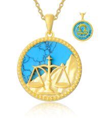wholesale 925 Sterling Silver Virgo Zodiac Pendant Necklace Wholesale With Turquoise Inlay-9-Libra(0923-1023)