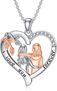 wholesale 925 Sterling Silver Rose Gold Mother & Daughter Heart Pendant Necklace with Cubic Zirconia - 4 Colors Available-01-Coforful-Diamond