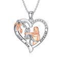 wholesale 925 Sterling Silver Rose Gold Mother & Daughter Heart Pendant Necklace with Cubic Zirconia - 4 Colors Available-0-0