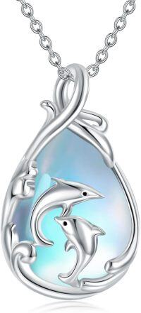 wholesale 925 Sterling Silver Dolphin Moonstone Teardrop Pendant for Women's s-Dolphin