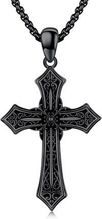 wholesale  Black Gothic Cross Necklace with Floral Design and Virgin Mary Centerpiece for Men & Women - Religious s-Black Cross