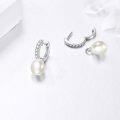wholesale 10K Gold Round White Pearl Dangle Huggie Hoop Earrings for Women Girls-0-3