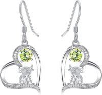 wholesale Sterling Silver Highland Cow Sunflower Dangle Stud Leverback Hoop Earrings-0-8-August