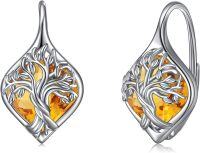 wholesale 925 Sterling Silver Birthstone Tree of Life Leverback Earrings for Women Teens-K-Nov.