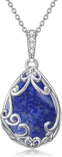 wholesale Sterling Silver Gemstone Teardrop Filigree Pendant Necklace-Lapis Lazuli