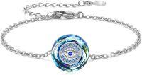 wholesale 925 Sterling Silver Blue Crystal Evil Eye Protection Charm Bracelet Lucky s for Women-Blue