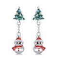 wholesale 925 Sterling Silver Christmas Tree Snowman Enamel Cz Drop Earrings-0-0