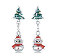wholesale 925 Sterling Silver Christmas Tree Snowman Enamel Cz Drop Earrings-Christmas