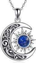 wholesale 925 Sterling Silver Blue Lapis Lazuli Sun & Moon Crescent Star Pendant Necklace-0-0