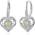 wholesale 925 Sterling Silver Yellow Citrine Daisy Flower Heart Drop Dangle Lever Back Earrings for Women-0-0