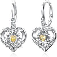 wholesale 925 Sterling Silver Yellow Citrine Daisy Flower Heart Drop Dangle Lever Back Earrings for Women-Daisy