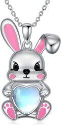 wholesale 925 Sterling Silver Bunny Necklace with Moonstone Pendant for Women Cute Animal  for Mother-0-0