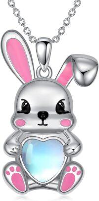 wholesale 925 Sterling Silver Bunny Necklace with Moonstone Pendant for Women Cute Animal  for Mother-Bunny Necklace