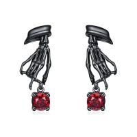 wholesale 925 Sterling Silver Skeleton Hand Red Crystal Dangle Stud Earrings Gothic-Skull Hand