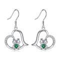 wholesale 925 Sterling Silver Heart-Shaped Frog Drop Earrings with Green Crystal Accents-0-0
