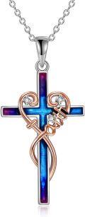 wholesale 925 Sterling Silver Blue & Purple Enamel Faith Cross Pendant Necklace for Women-0-0