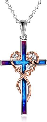 wholesale 925 Sterling Silver Blue & Purple Enamel Faith Cross Pendant Necklace for Women-Faith cross necklace