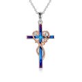 wholesale 925 Sterling Silver Blue & Purple Enamel Faith Cross Pendant Necklace for Women-0-0