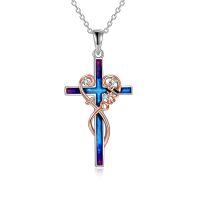 wholesale 925 Sterling Silver Blue & Purple Enamel Faith Cross Pendant Necklace for Women-Faith cross necklace