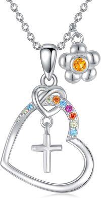 wholesale Gold Cubic Zirconia Cross Necklace Birthstone Jewelry for Women Baptism Communion Confirmation Gifts-11-topaz-Nov