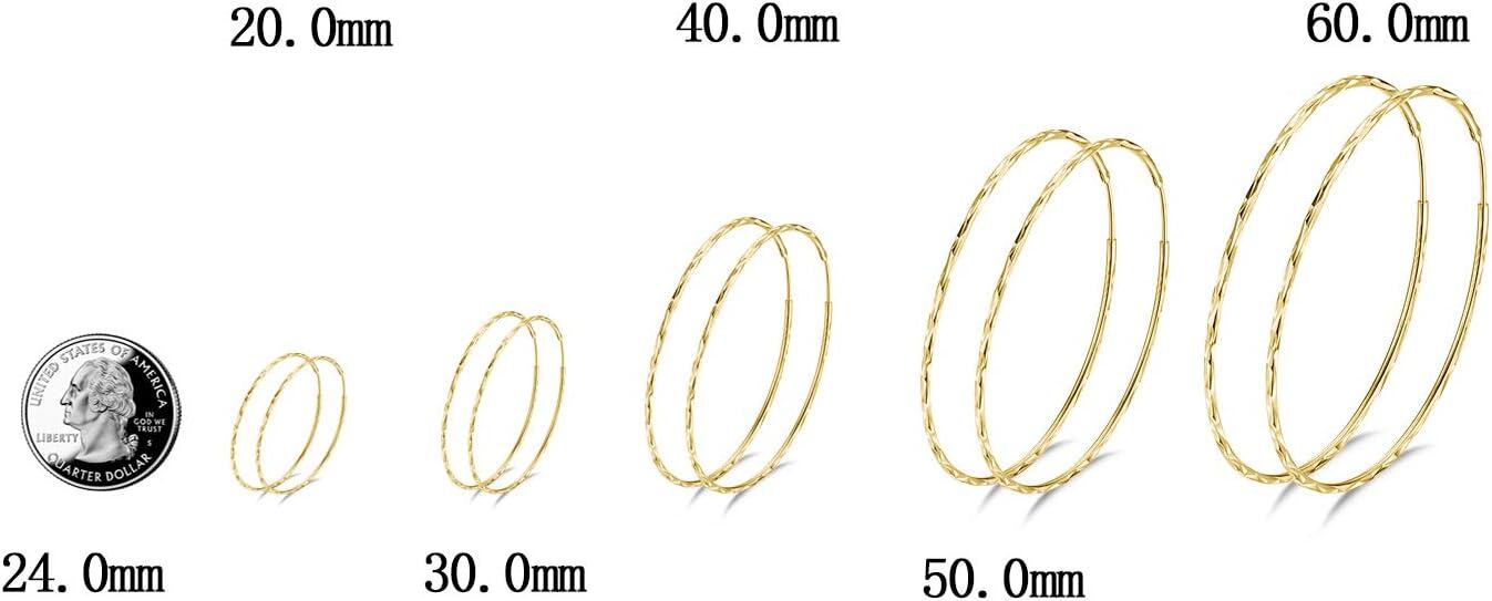 Gold 925 Sterling Silver Diamond Cut Circle Endless Hoop Earrings for Women - 3 Pairs (20 mm)-0-2