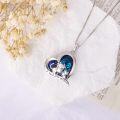 wholesale 925 Sterling Silver Heart-Shaped Mother and Baby Cows Blue Crystal Pendant Necklace for Women Girls Mothers Day Gifts-0-2
