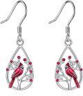wholesale 925 Sterling Silver Cardinal Bird Tree Branch Drop Earrings with Red Enamel and Crystal Accents for Women-0-0