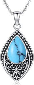 wholesale Sterling Silver Moonstone Turquoise Onyx Larimar Moss Agate Filigree Teardrop Pendant Necklace-0-10