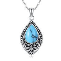 wholesale 925 Sterling Silver Green Moss Agate Teardrop Pendant Necklace-03-Turquoise
