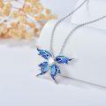 wholesale 925 Sterling Silver Blue Opal Heart-Shaped Butterfly Pendant Necklaces for Women Girls s-0-2